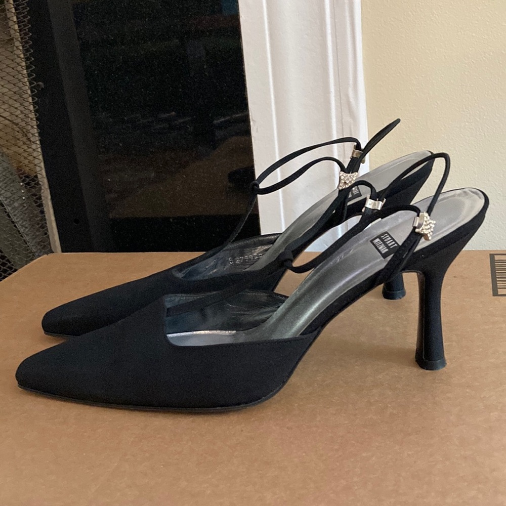 Stuart Weitzman Black Slingback Shoes with Crystal detail - vintage